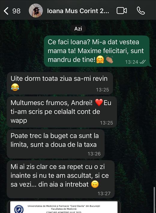 Mesaj de la un elev care a intrat la Medicină
