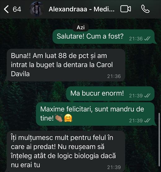 Mesaj de la un elev care a intrat la Medicină