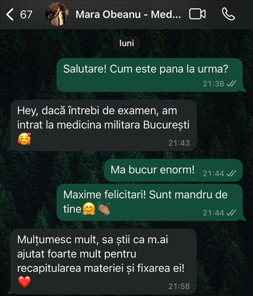 Mesaj de la un elev care a intrat la Medicină