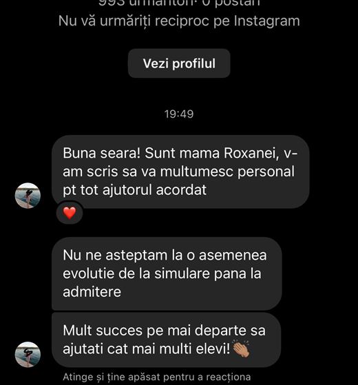 Mesaj de la un elev care a intrat la Medicină